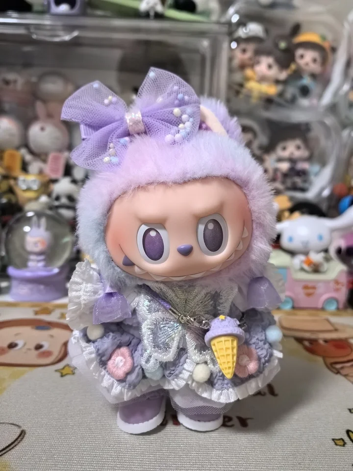 

BClothes Labubu V3.0 High-Energy Vinyl Plush Blind Box Pendant Lucky Purple Butterfly Fairy Design Baby Girls Skirt Toy