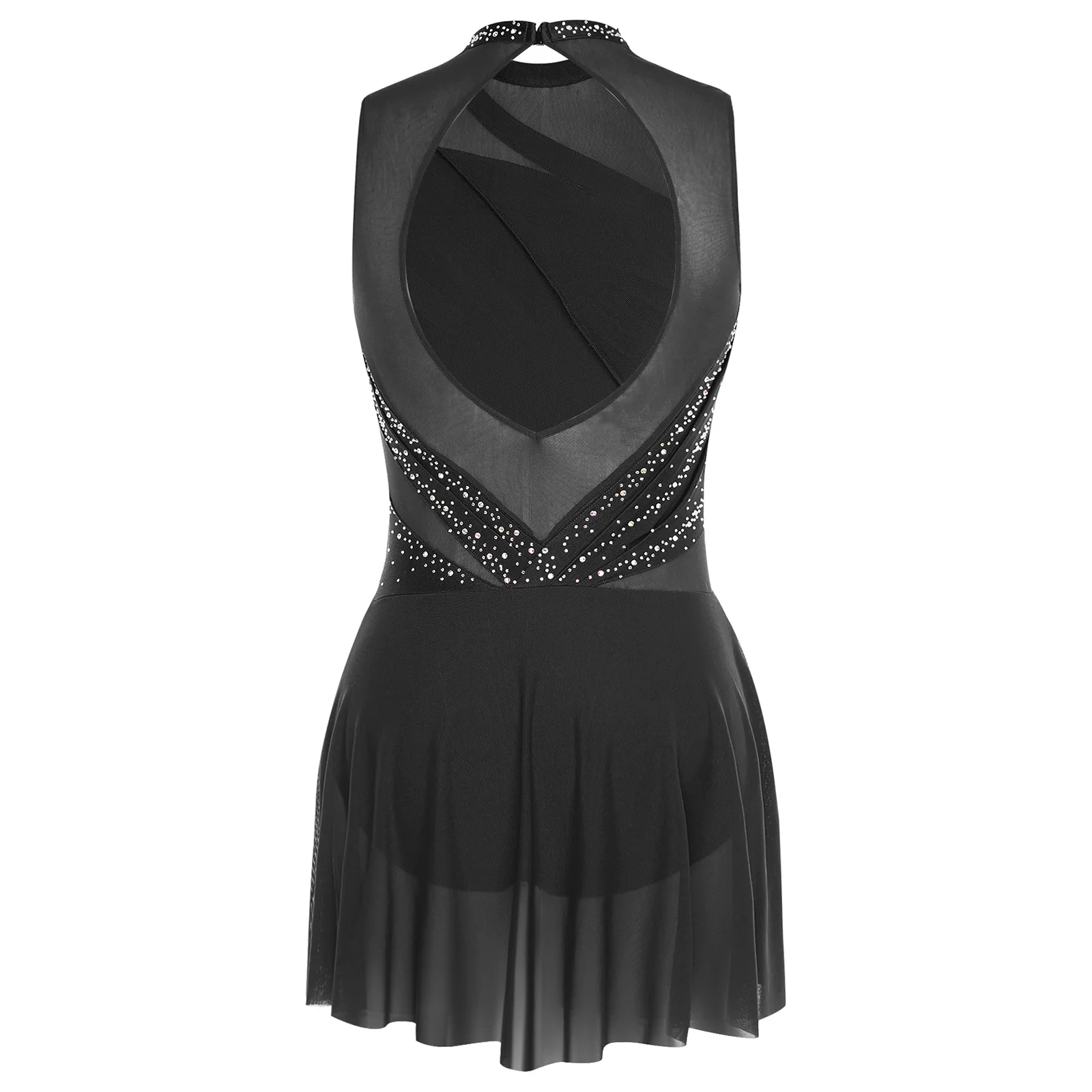 

Women Figure Skating Modern Dance Dress Sleeveless Mesh Gradient Rhinestones Dress Ballet Lyrical Leotards Competition Costume