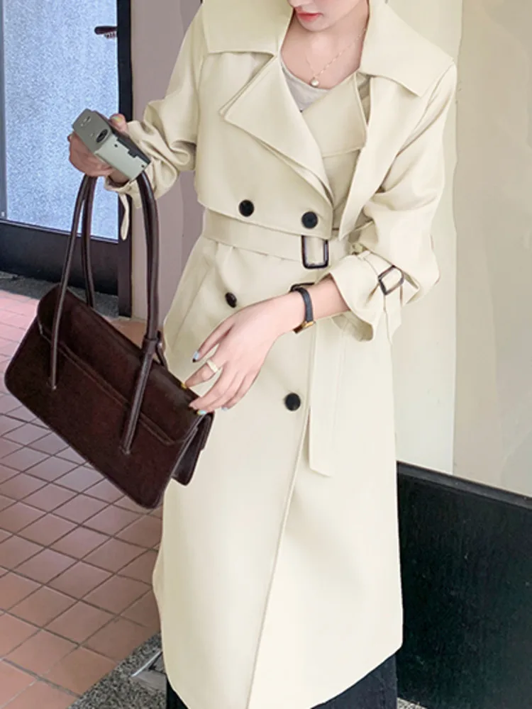 WHTREND 2025 جديد الخريف خندق معطف مزدوج الصدر طويلة الأكمام موضة سترة واقية معاطف مكتب سيدة الملابس WH1574 #5