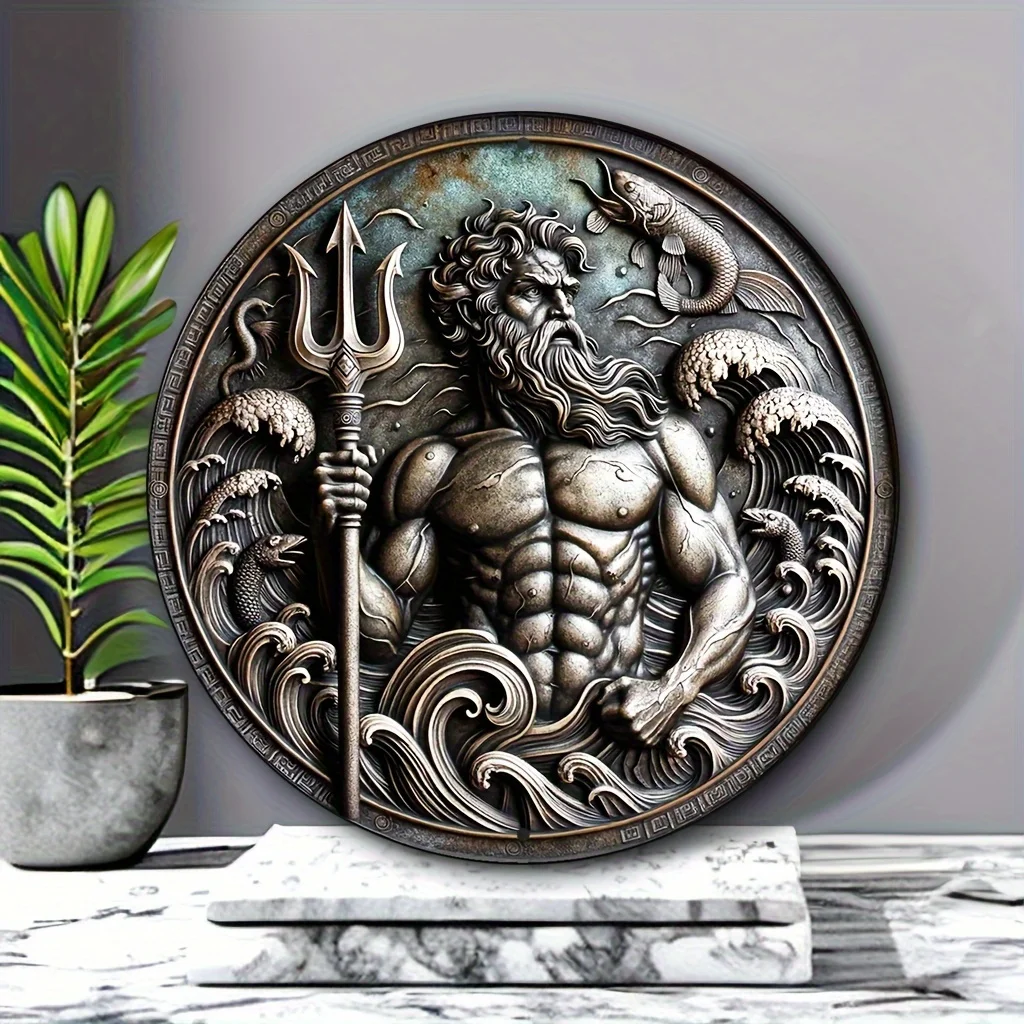 Poseidon-Themed Round Aluminum Sign (8