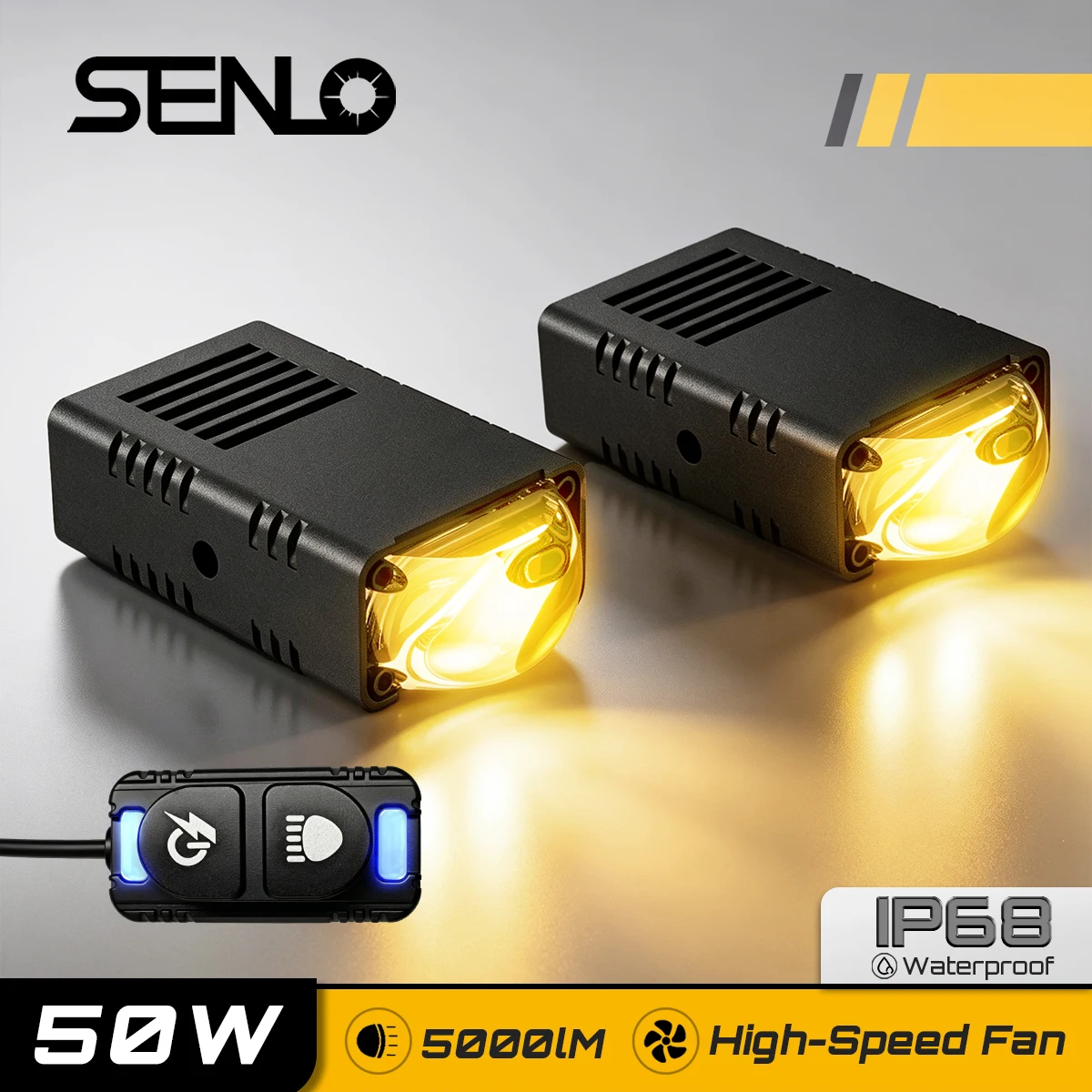 2pcs Senlo T1 Plus with switch LED Bulb Spotlight 50W 5000LM Bi focal projector lens Mini Driving Light Motorcycle Headlight Fog