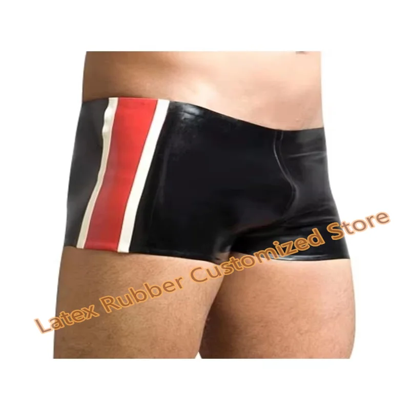 

Handmade Latex Boxer Panties with Red White Trim Handmade Sexy Rubber Fetish Underwear Party Tight Shorts Cosplay Costumes