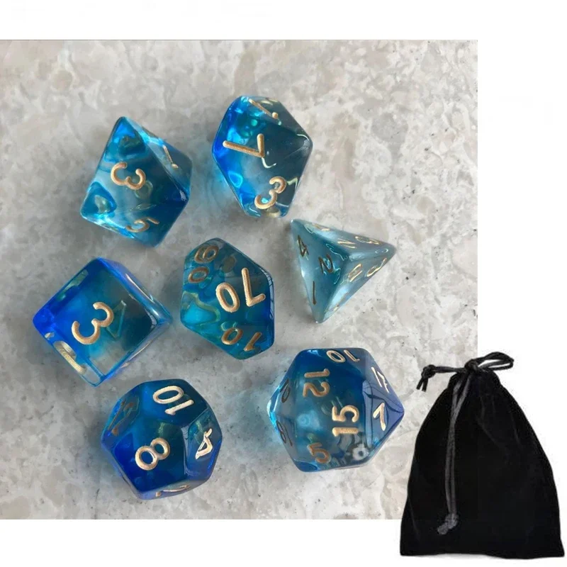 Polyhedral 7-Die Semi-transparent Dice Complete Set of 4 6 8 10 12 20 For Dragon And Dungeon Game Dice Magic The Gathering