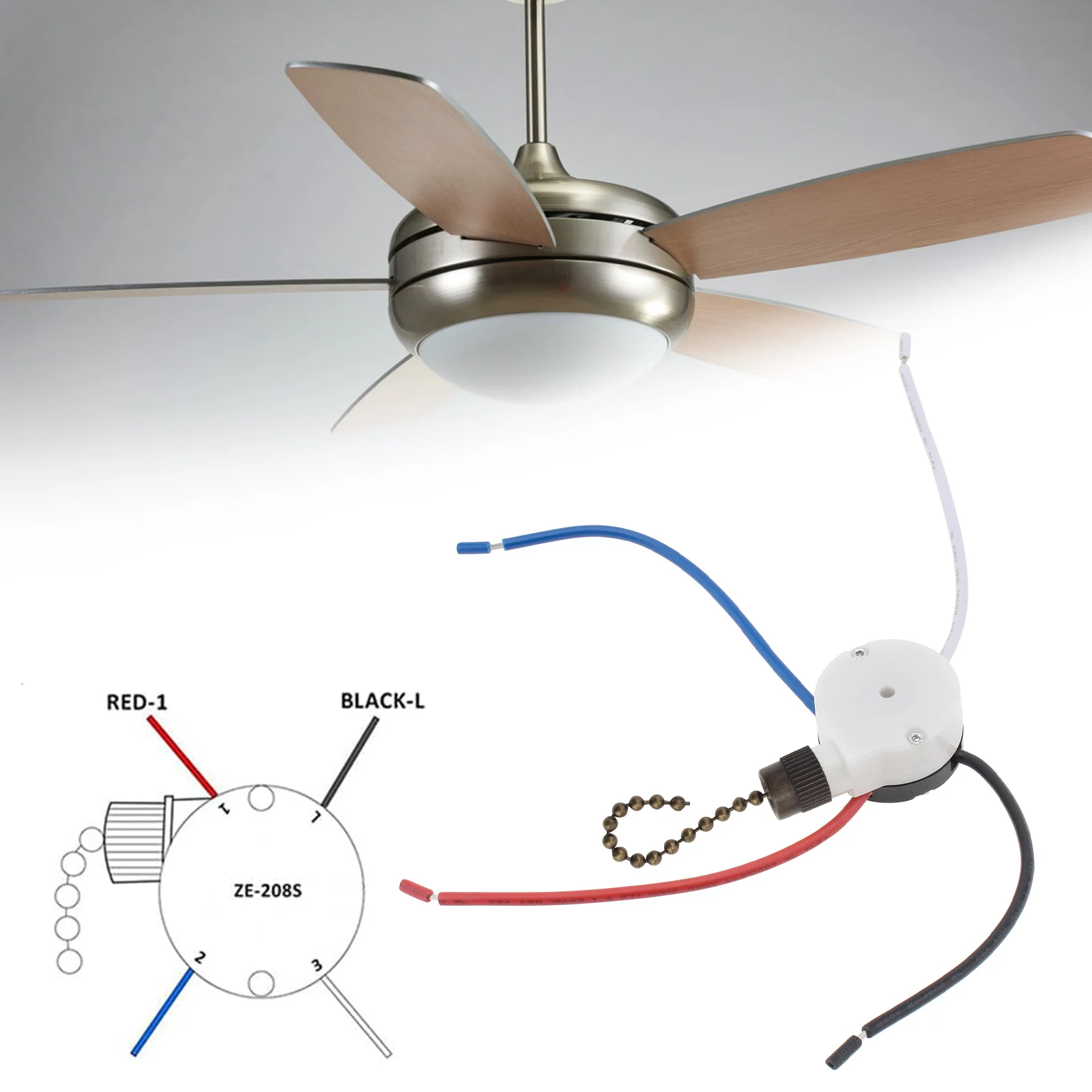 Ceiling Fan Switch 3 Speed 4 Wire Pull Chain Switch Speed Control Switch for Ceiling Fans / Wall Lamps / Cabinet Light