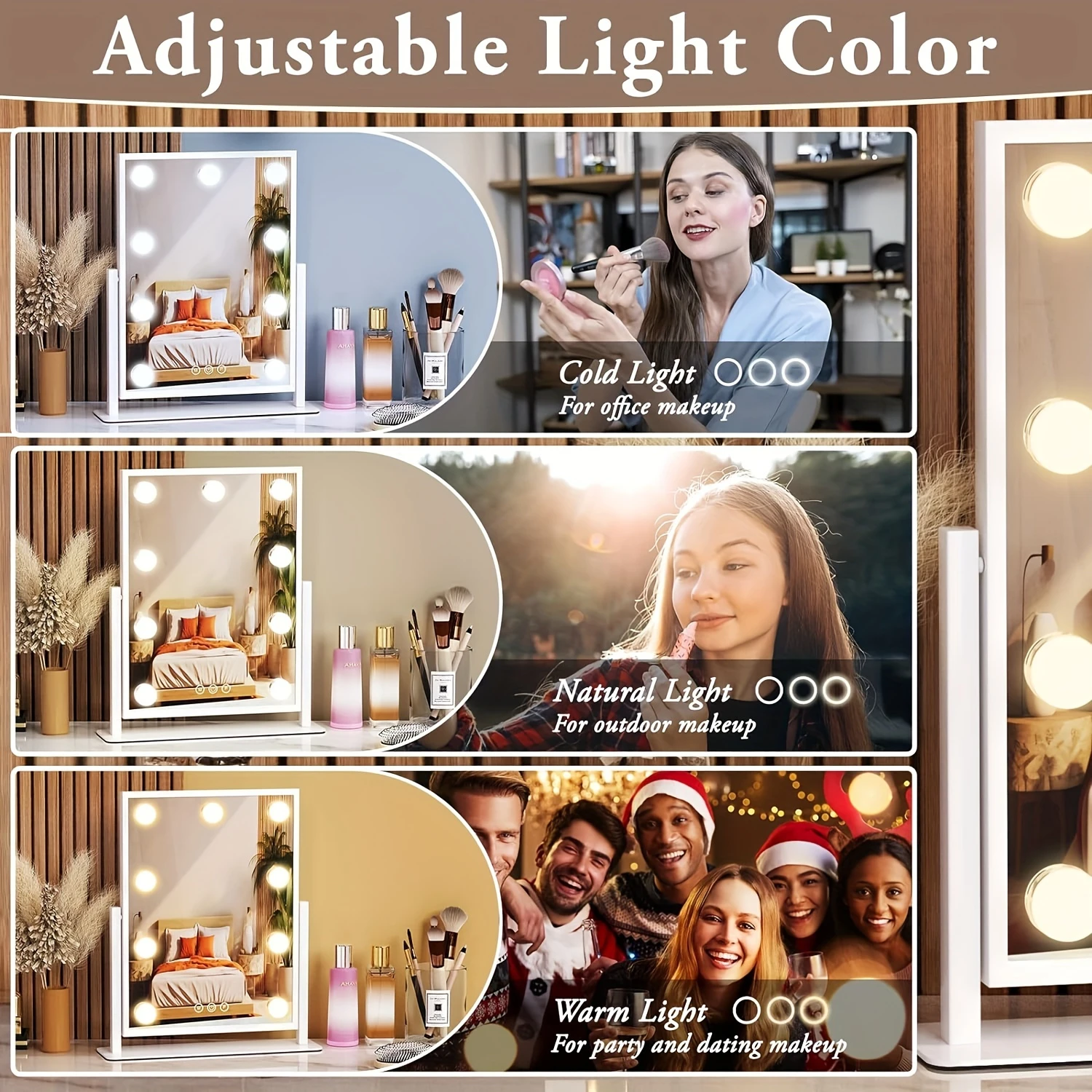 Lighted Makeup Mirror with 9 Dimmable Bulbs, 3 Color Lighting Modes, Smart Control, 360° Rotation - Stylish Vanity Mirror for P