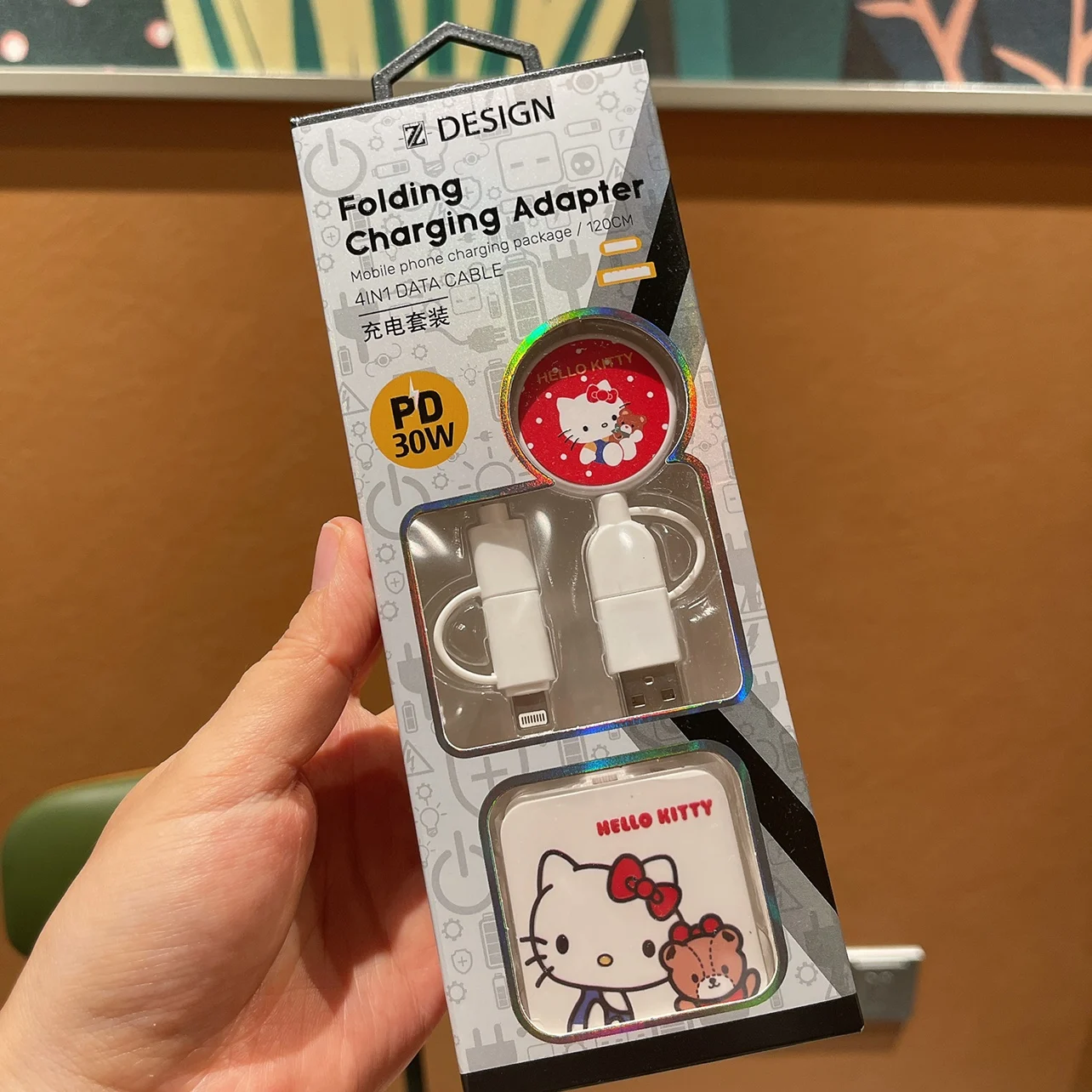 

Портативная складная розетка для мобильного телефона, планшета Kitty Snoopy Kikawa, головка для быстрой зарядки, 300000 Вт, зарядный кабель, 1,2 м, милый мультяшный кабель