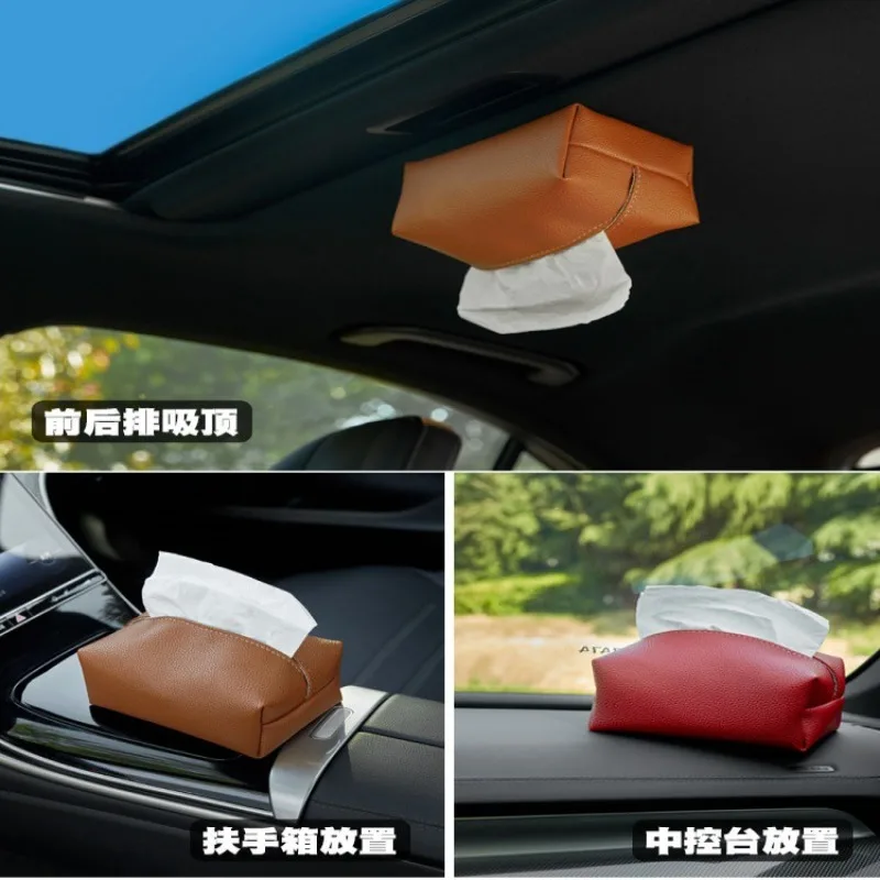 Magnetic car tissue box Premium leather center console paper box storage