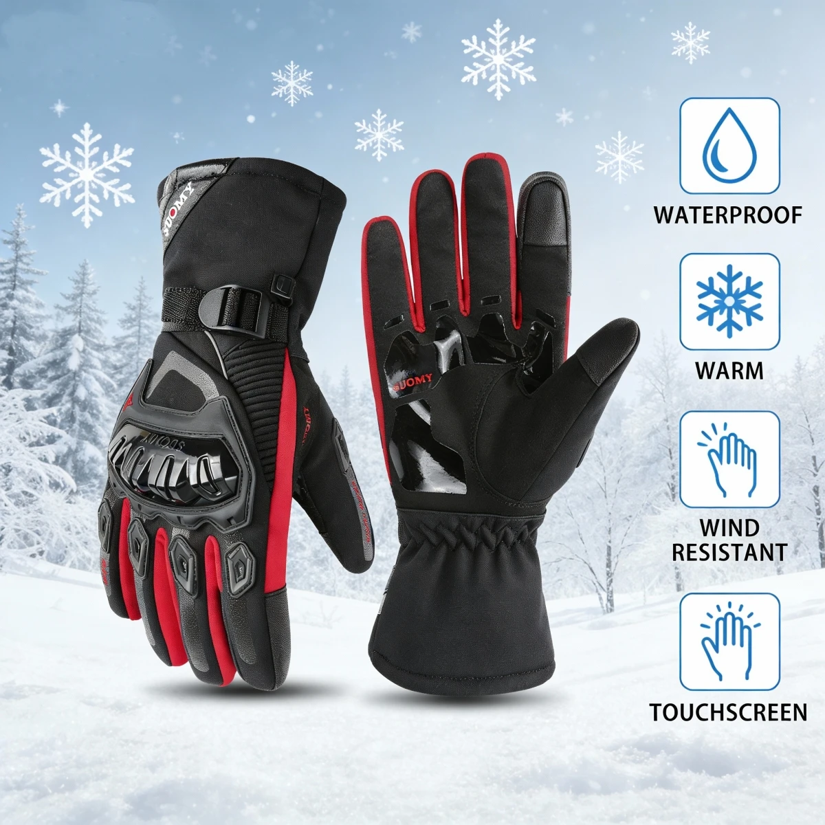 

Winter Waterproof Motorcycle Gloves: Thermal Insulated, Extended Cuff, Non-Slip Grip for Men/Women All-Weather Riding Protection