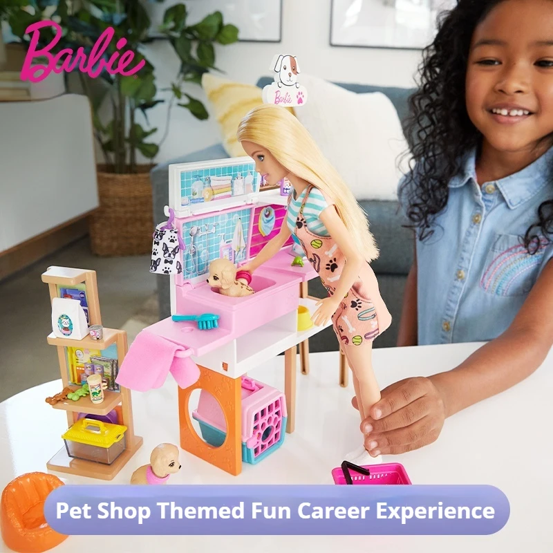 Zestaw dla lalek Barbie - sklep zoologiczny, zabawna profesjonalna zabawa, bogate akcesoria, modne dopasowania, DIY, dla dziewczynek, zabawka do zabawy w dom, prezent.