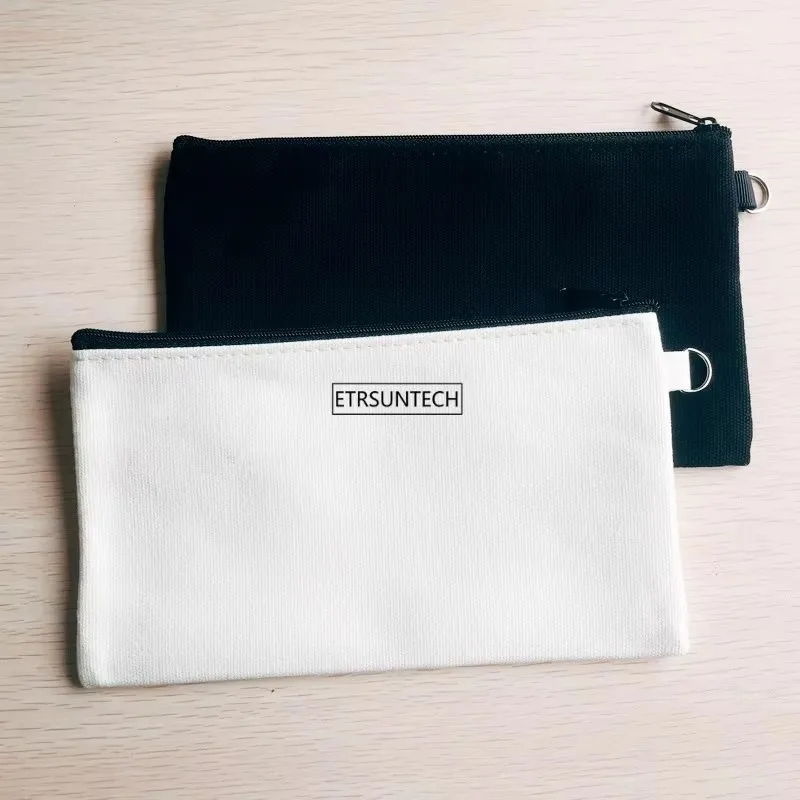 100Pcs/Lot 2 Colors Blank Canvas Zipper Pencil Cases Pen Pouches Cotton Cosmetic Bags Makeup Bags Mobile Phone Clutch Organizer