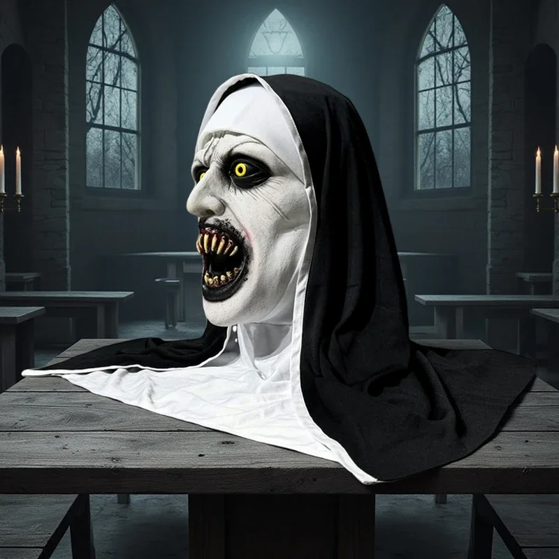 파티 마스크 무서운 수녀 의상 합성 라텍스 스트리트 스타일 호러 액세서리 사실적인 디테일 할로윈 호러 테마 이벤트