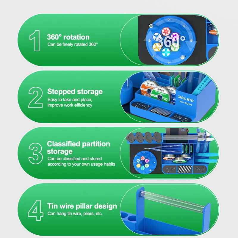 Imagem -02 - Relife-intelligent Maintenance Storage Rack Rl001h 360 ° Rotating Screwdriver Tweezer Tool Classification Storage Box