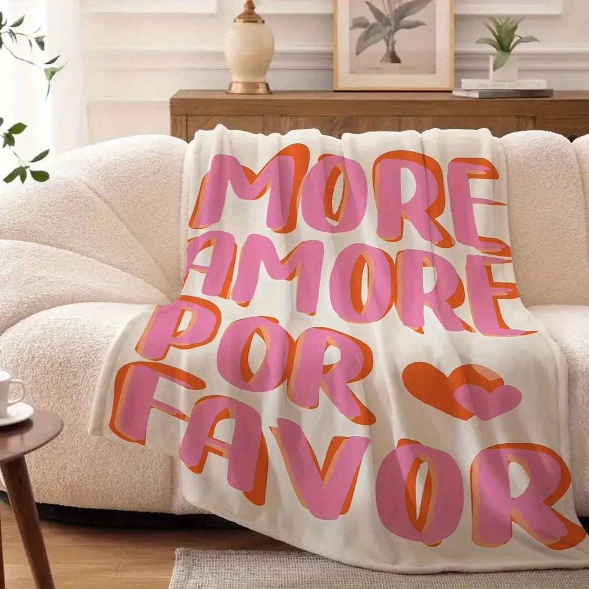 VIKAMA Valentine's Day Flannel Blanket Pink More AMORE Love Phrases Sofa Blanket Couple Bedroom Valentine's Day Gift
