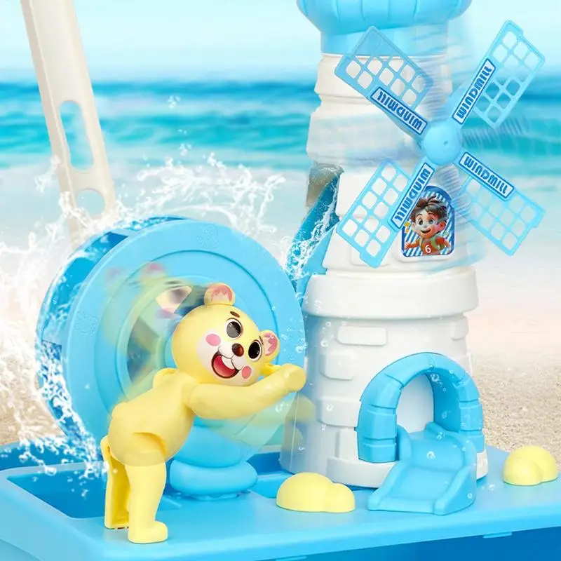 Travel Sand Toys Beach Toys For Kids 14 Pieces Marine Animal Molds Trolley Cart Water Wheel Watering Can Shovels Rakes Outdoor