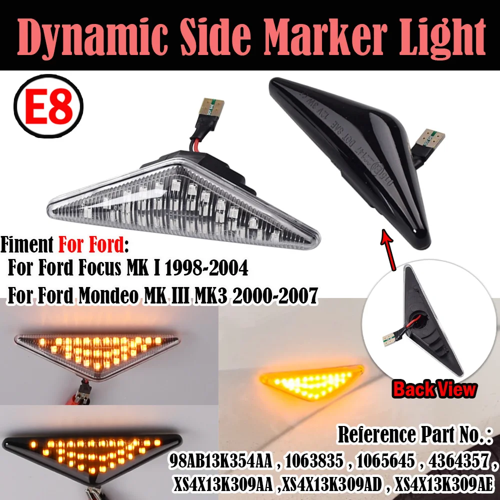 2pcs Dynamic LED Side Marker Turn Signal Blinker Light For Ford Mondeo MK III MK3 2000 2001 2002 2003 2004 2005 2006 2007