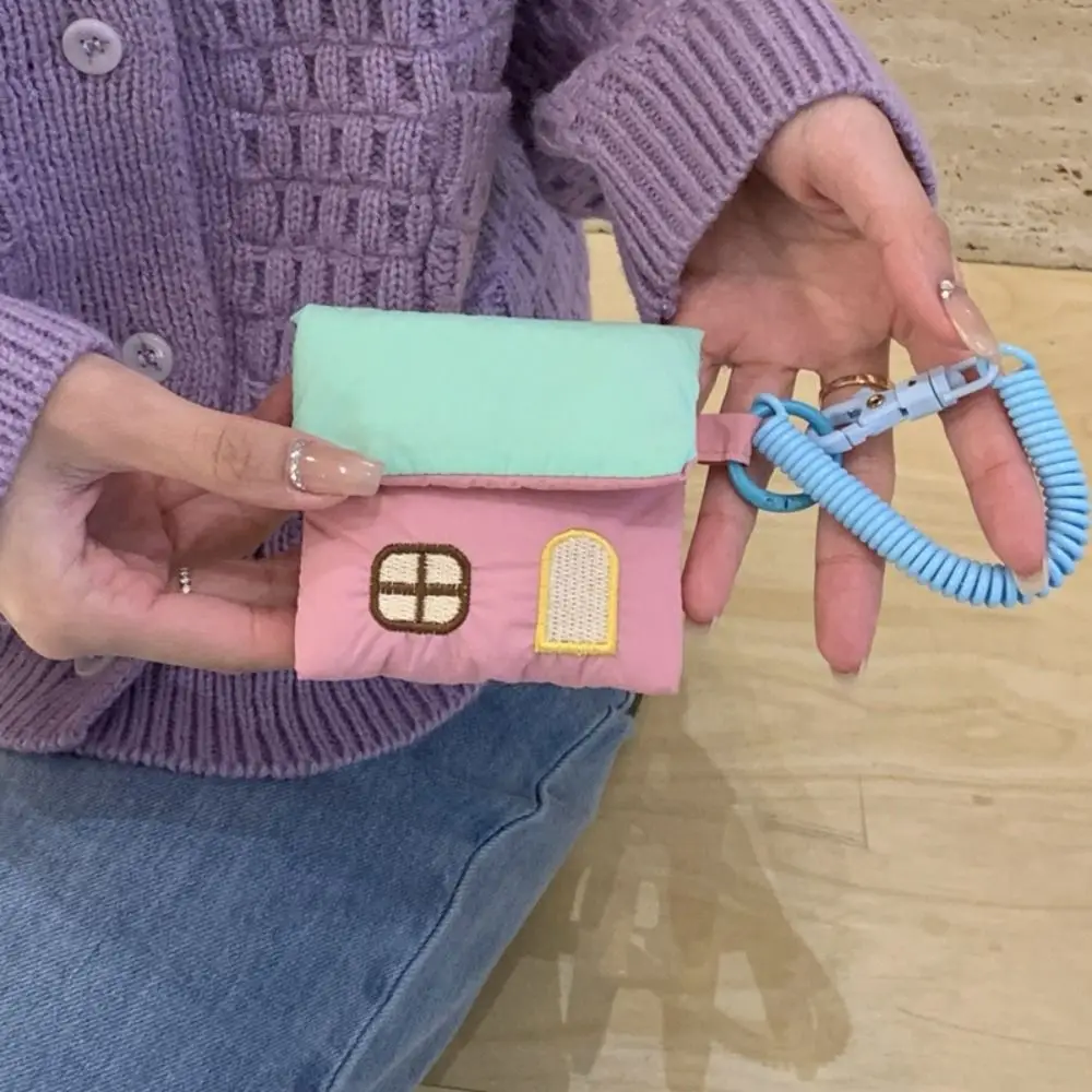 

Cute Cotton Filling Earphone Bag Cartoon House Hook Fastener Mini Purse Pendant Item Bag Car Key Ring Coin Pouch Keychain