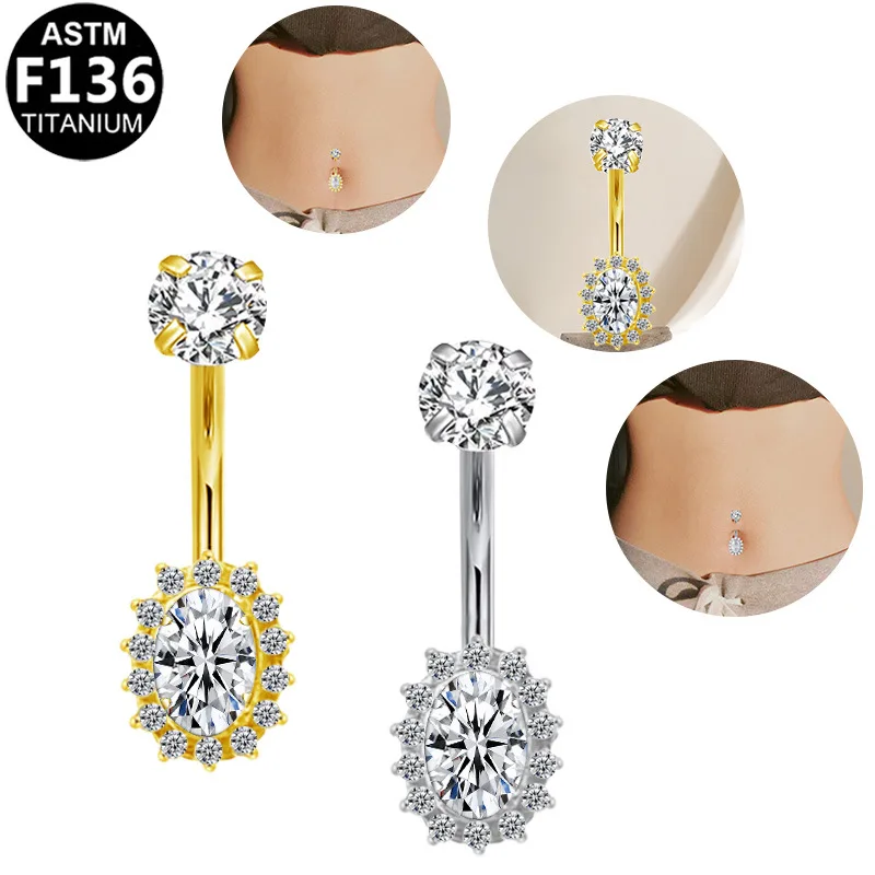 F136 Titanium Belly Button Rings for Women G23 Titanium Belly Piercing Jewelry Water Drop Cubic Zirconia Navel Ring Body Jewelry