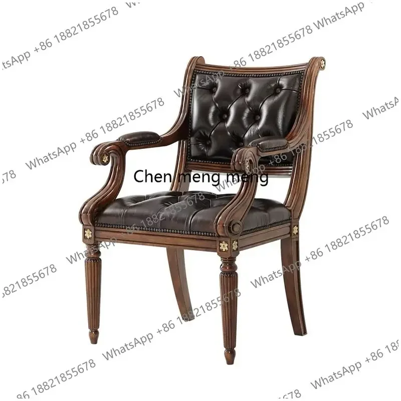 

Горячая распродажа: Американское кресло из массива дерева с резьбой, золотой отделкой и кожаной пряжкой, для кабинета, виллы, отеля, кафе.