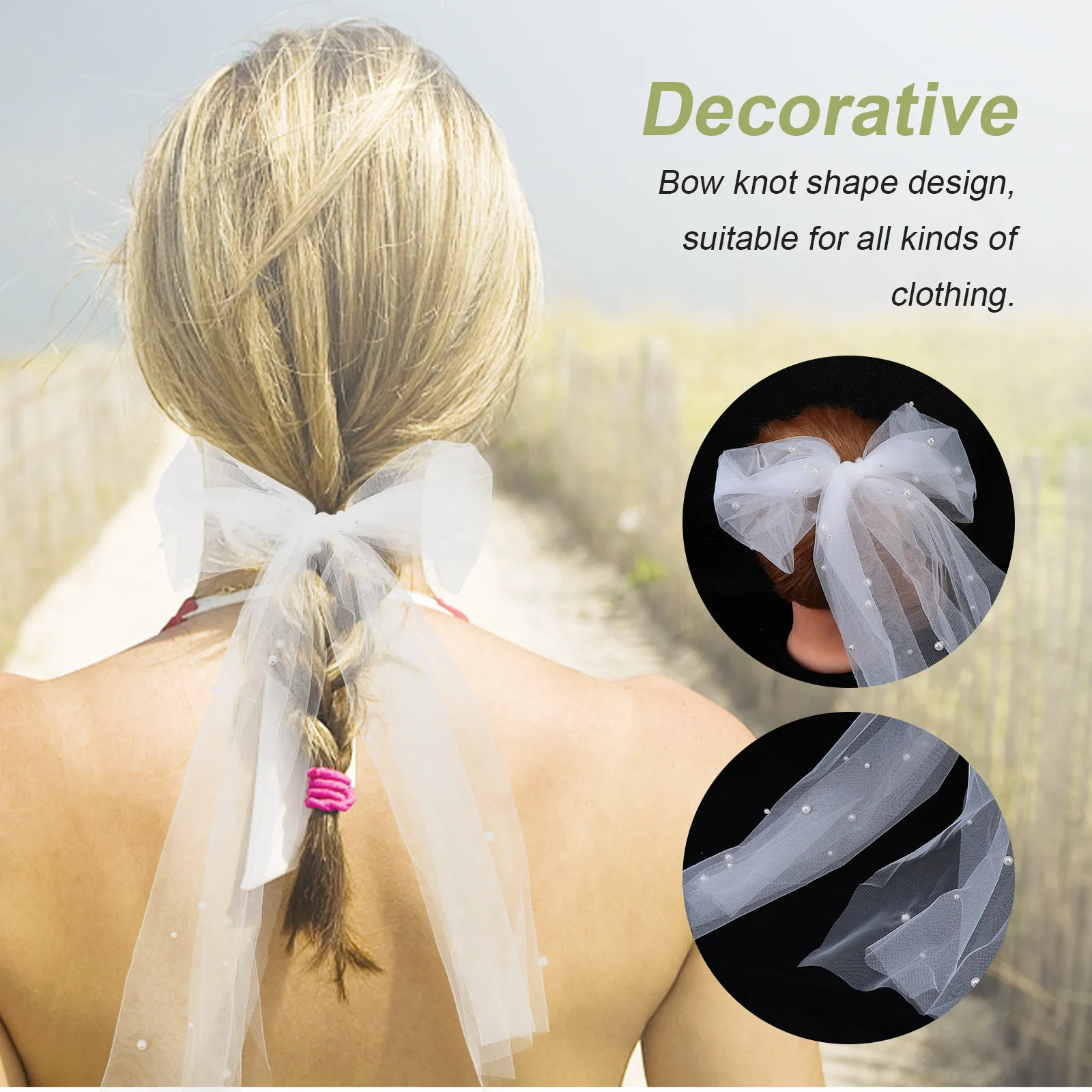 

Белая свадебная фата с бантом, элегантный свадебный головной убор, аксессуары для волос невесты, украшение с бисерным бантом для свадебной вечеринки