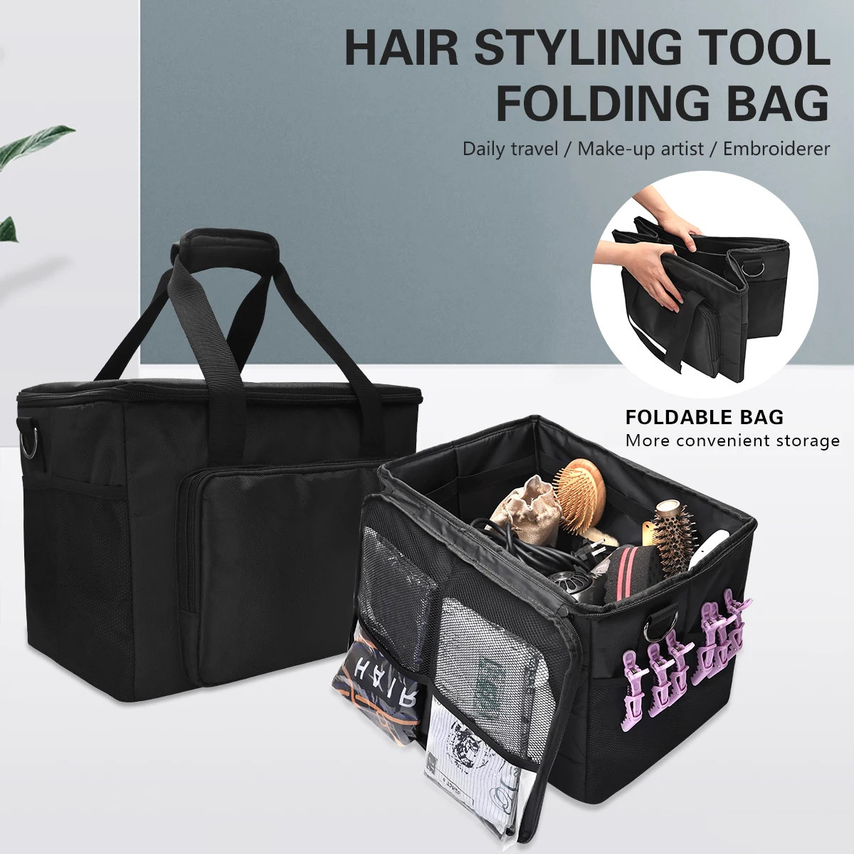 

Barber Large Capacity Hair Scissor Comb Fold Bag Hairdressing Tools Storage Pouch Salon Haircut Case Suitcase Organizer