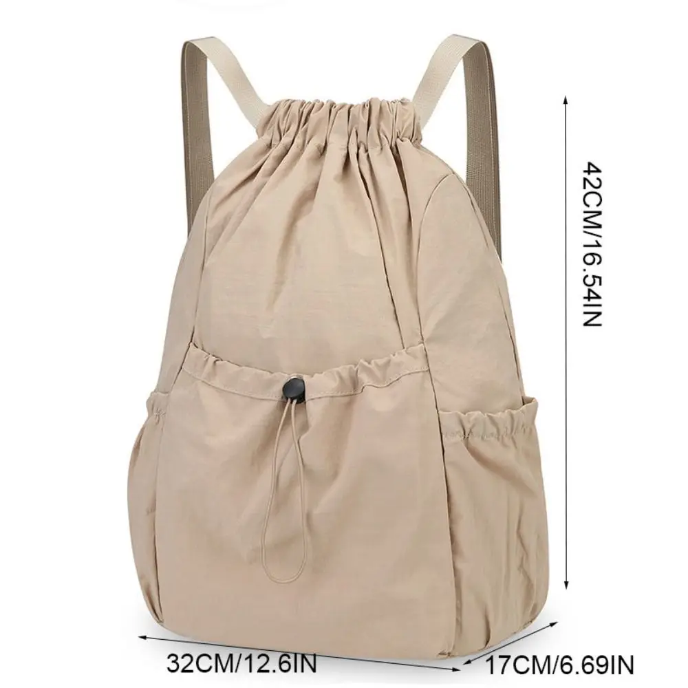 Fashion Solid Color Travel Backpack Lightweight Korean Style Drawstring Backpack Nylon Large Capacity Student Schoolbag Fitness