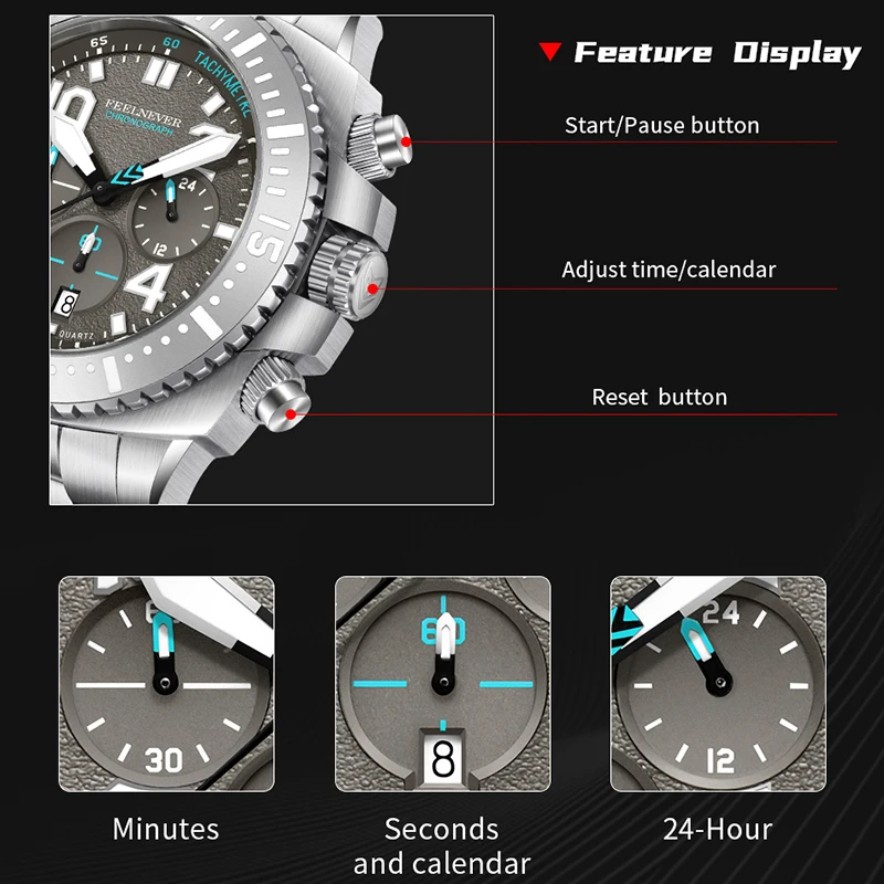 FEELNEVER New Fashion Quartz Wristwatch Sapphire 316L Stainless Steel Diving Watch Men Strong Luminous Waterproof Men's Watches view 3
