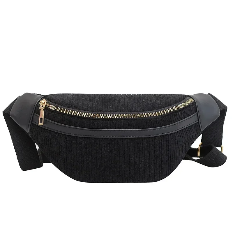 Fashion High-capacity Corduroy Women Waist Bag Student Ladies Shoulder Crossbody Zipper Chest Bag Phone Banana Female Bags