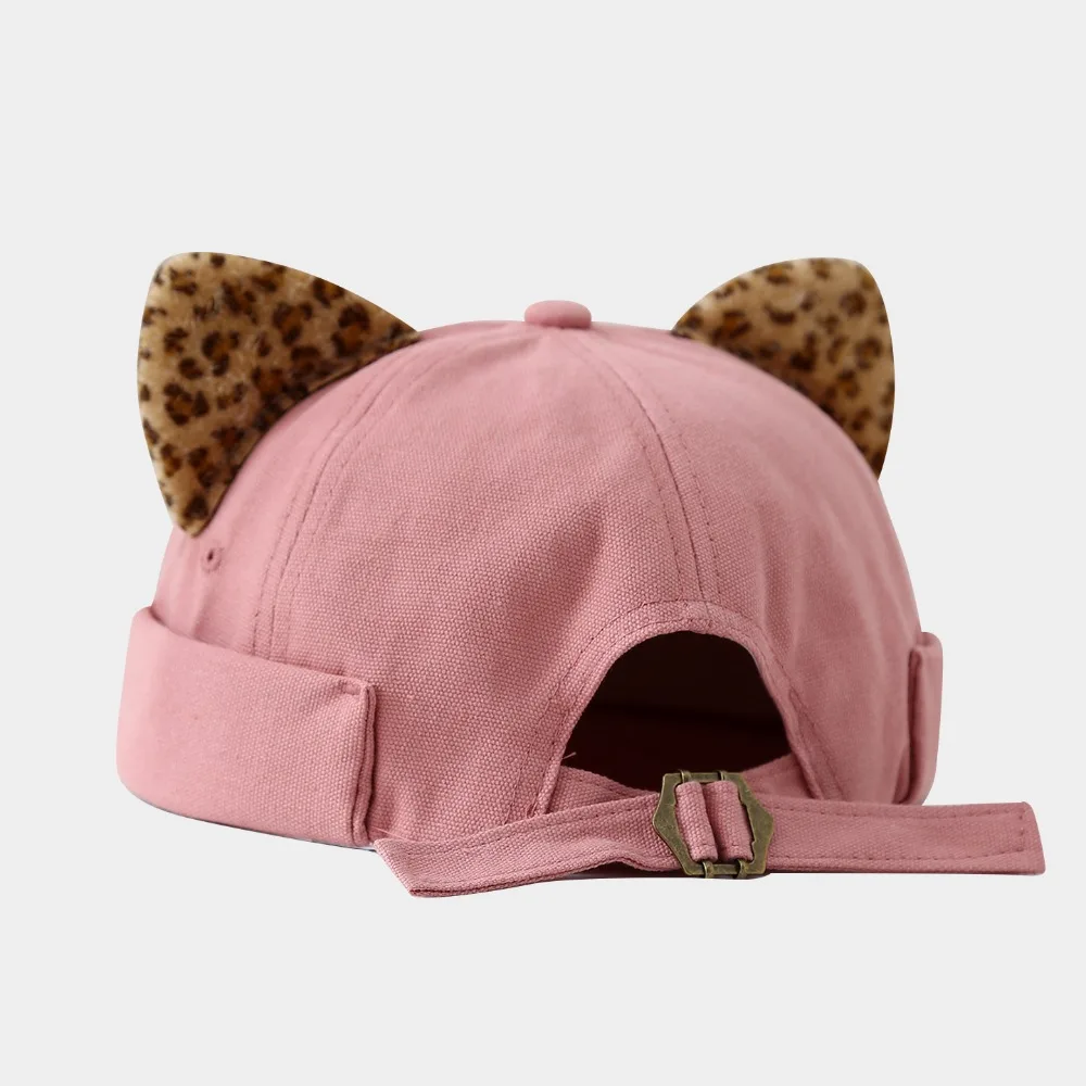 Lightweight Cute Cat Ears Brimless Hat Breathable Sweet Dome Melon Cap Creative Unisex Brimless Skullies Cap Streetwear