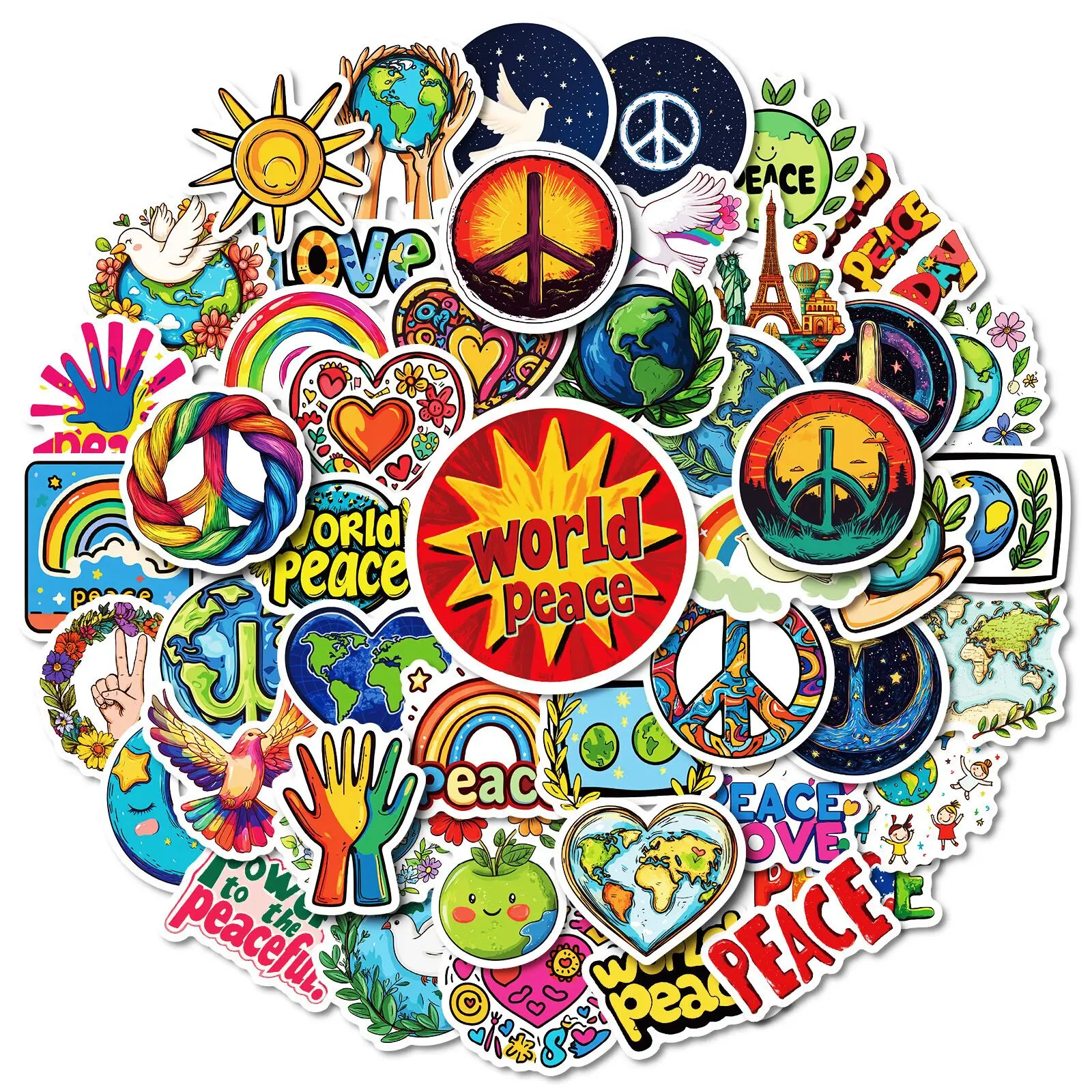 10/50PCS Hippies Style World Peace Love Cartoon Stickers Protect Earth Decals DIY Laptop Phone Luggage Skateboards Diary Sticker