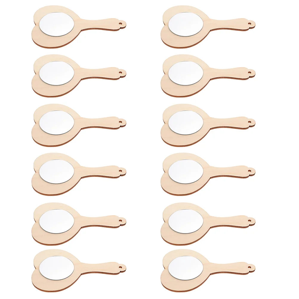 

12pcs Heart-shaped Wooden Mirror Unfinished Small Mirrors for Kids DIY Craft Accessory Handheld Makeup Mirror Toy