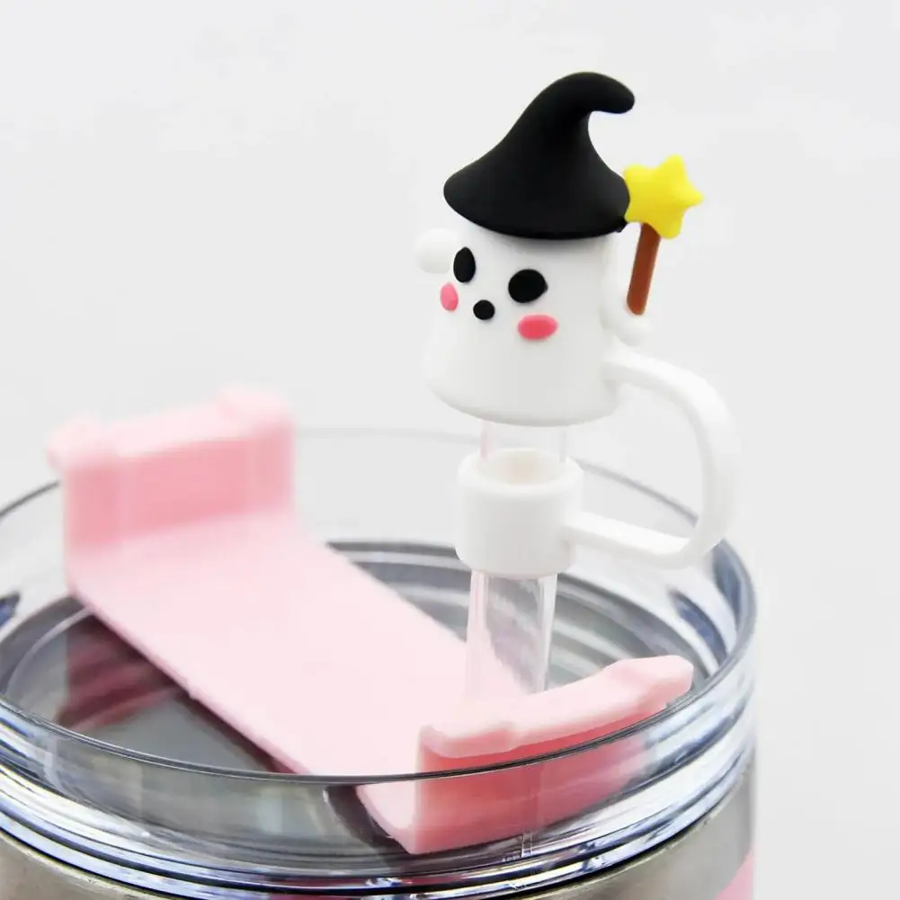 Halloween Silicone Straw Hat Covers 10mm Ghost Pumpkin Decorative Caps Dust-Proof Reusable Protector For Water Bottle 실리콘 밀짚모자