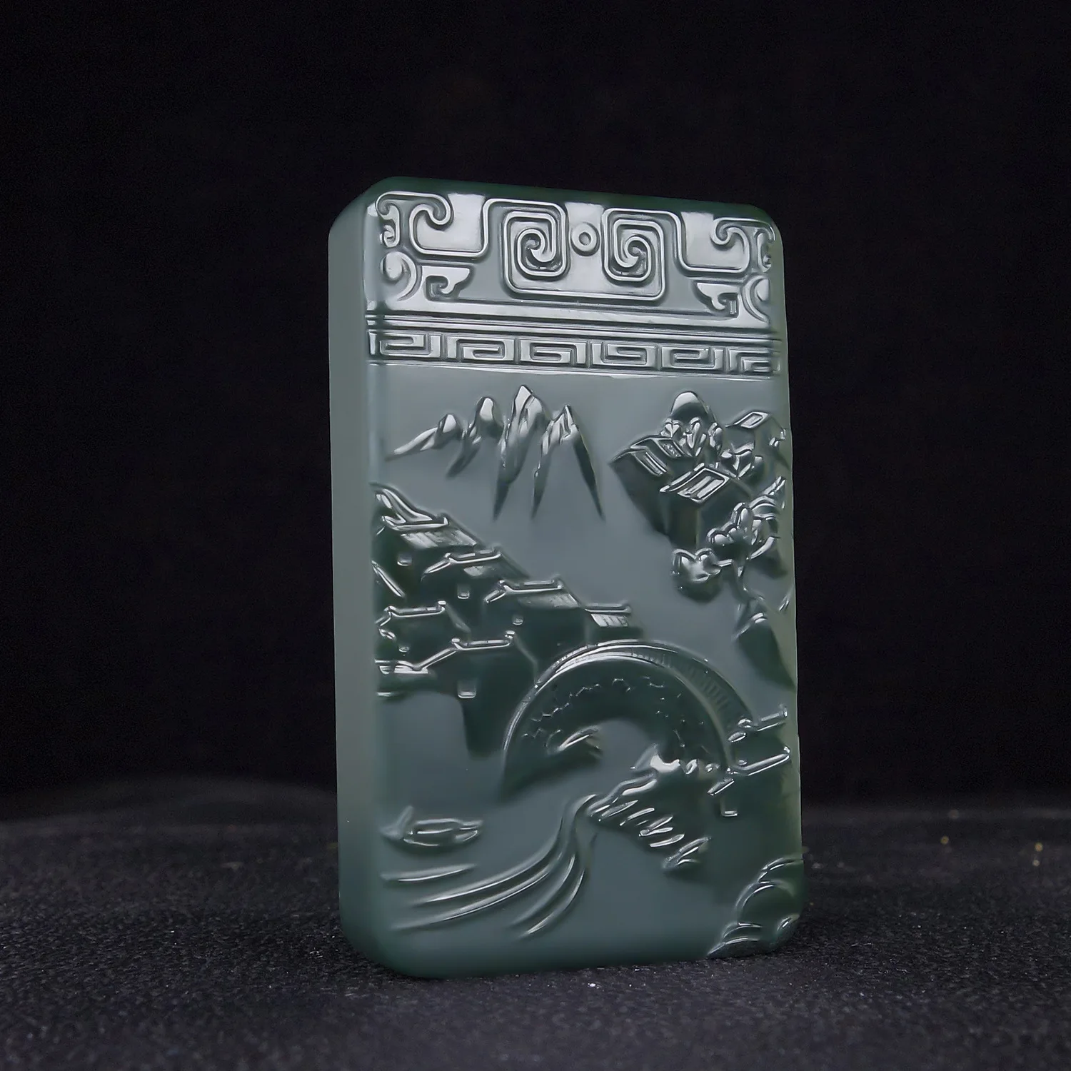 Fine Jewelry Natural Hetian Nephrite Jade Green Jade Double sided Landscape Jade Pendant Men's and Women's Styles