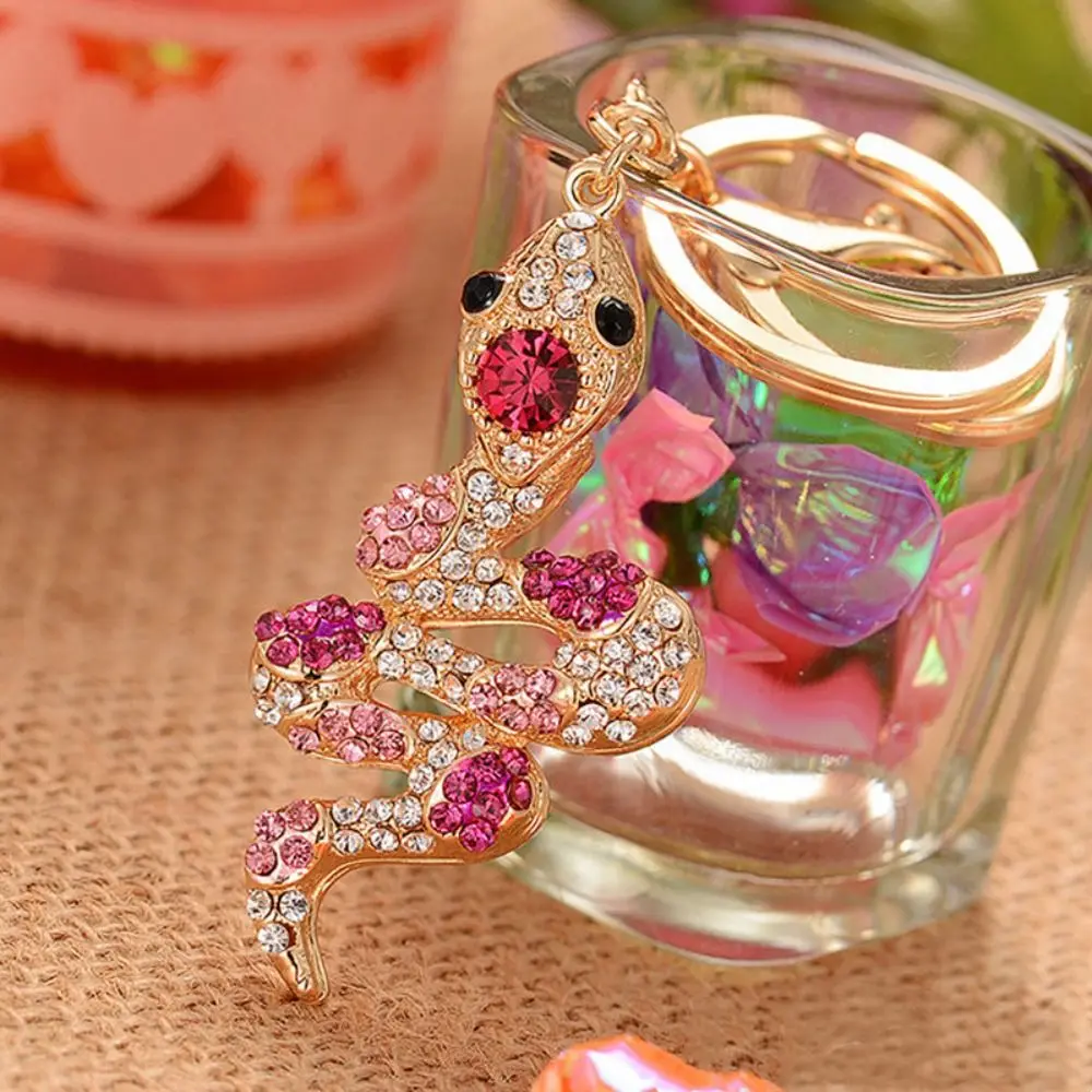 Fortune Rhinestone Snake Keychain Exquisite Chinese Style Snake Lucky Pendant Trinket Collection Zodiac Snake Year Key Ring