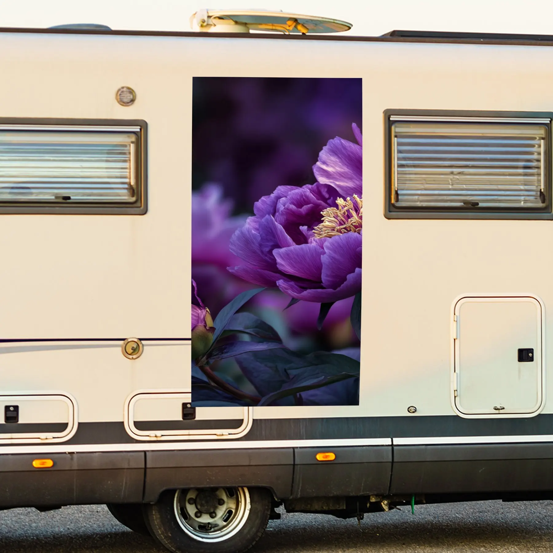 

Таинственный фиолетовый цветок пиона, водонепроницаемая виниловая наклейка для стороны автофургона, самоклеящиеся наклейки для украшения и защиты корпуса автофургона, Perfe