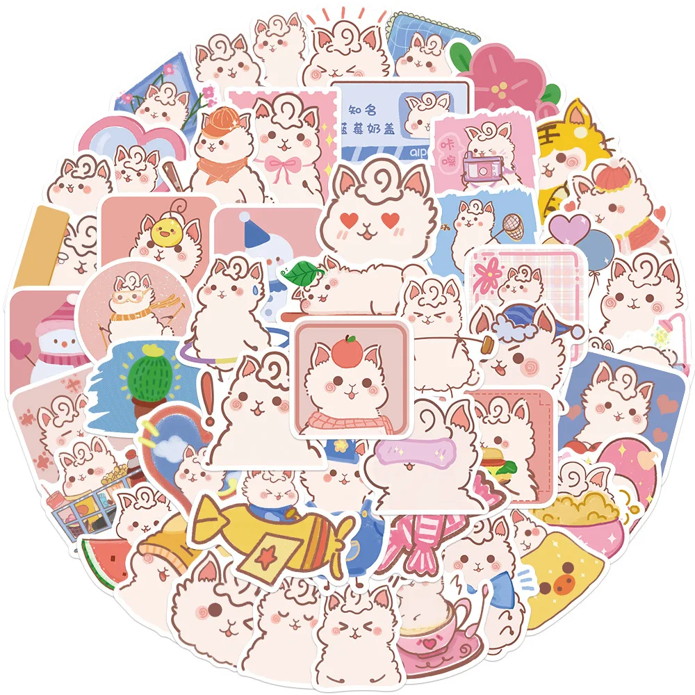 10/30/50PCS Cute Alpaca Cartoon Stickers Funny PVC Decal Kid Toy Gift Waterproof DIY Laptop Suitcase Phone Fridge Kawaii Sticker