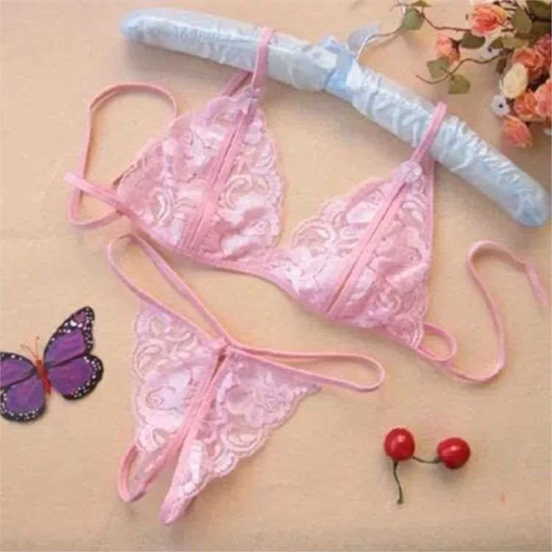 Handmade Small Size Silicone Doll Clothes Lace Lingerie Set Transparent Bra & Crotch Open Panties, Mini 2Pcs Underwear Outfit