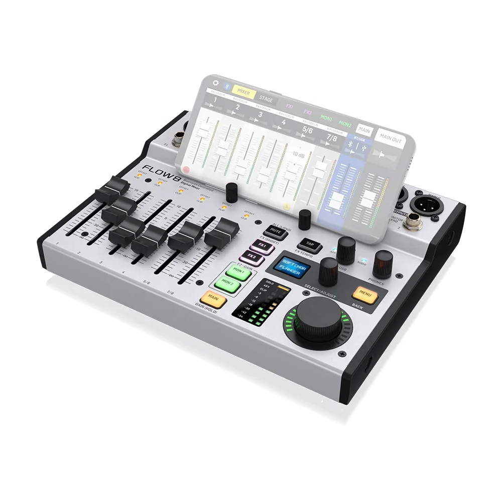 มิกเซอร์ดิจิตอล Behringer Flow 8 พร้อมระบบเสียงบลูทูธและอินเทอร์เฟซเสียง USB ระบบเสียง PA มิกเซอร์เสียง