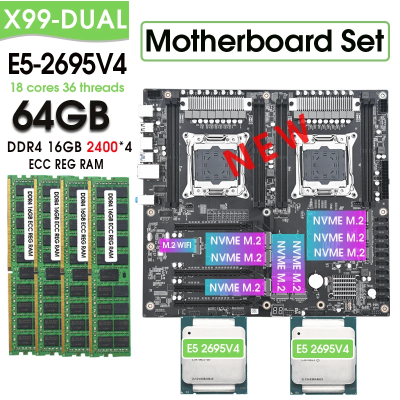 X99デュアルマザーボードセットコンボキット、XEON E5 2695 V4*2と4