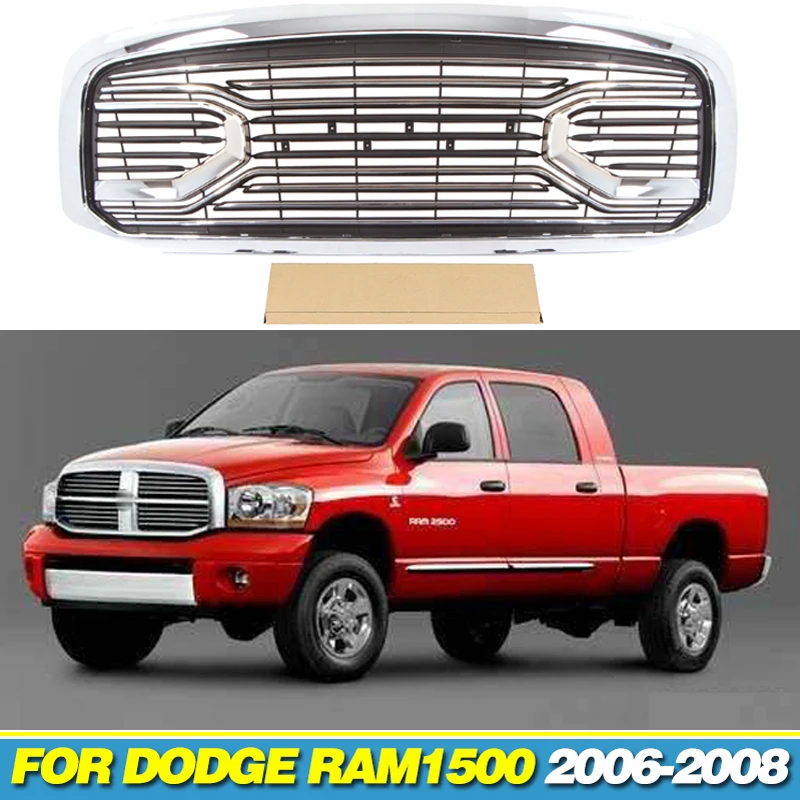 

Matte Black/Chrome Front Grille With Light Fits For Dodge Ram1500 2006 2007 2008 Racing Grill Martin style