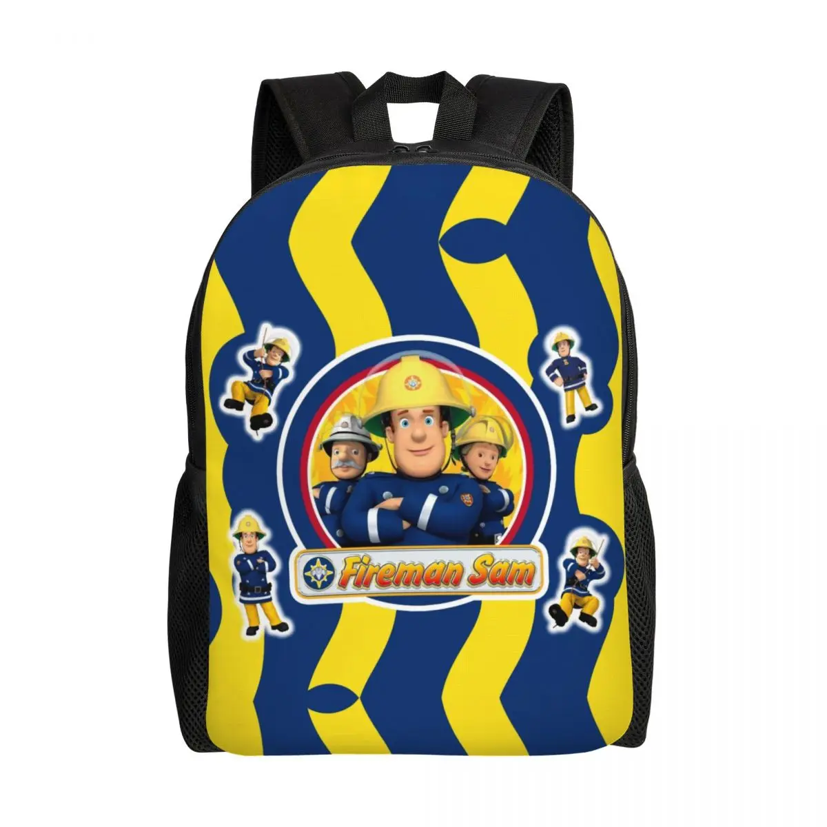 Custom Cartoon Firefighter TV Show Fireman Sam Backpack for Women Men College School Student Bookbag Fits 15 Inch Laptop Bags