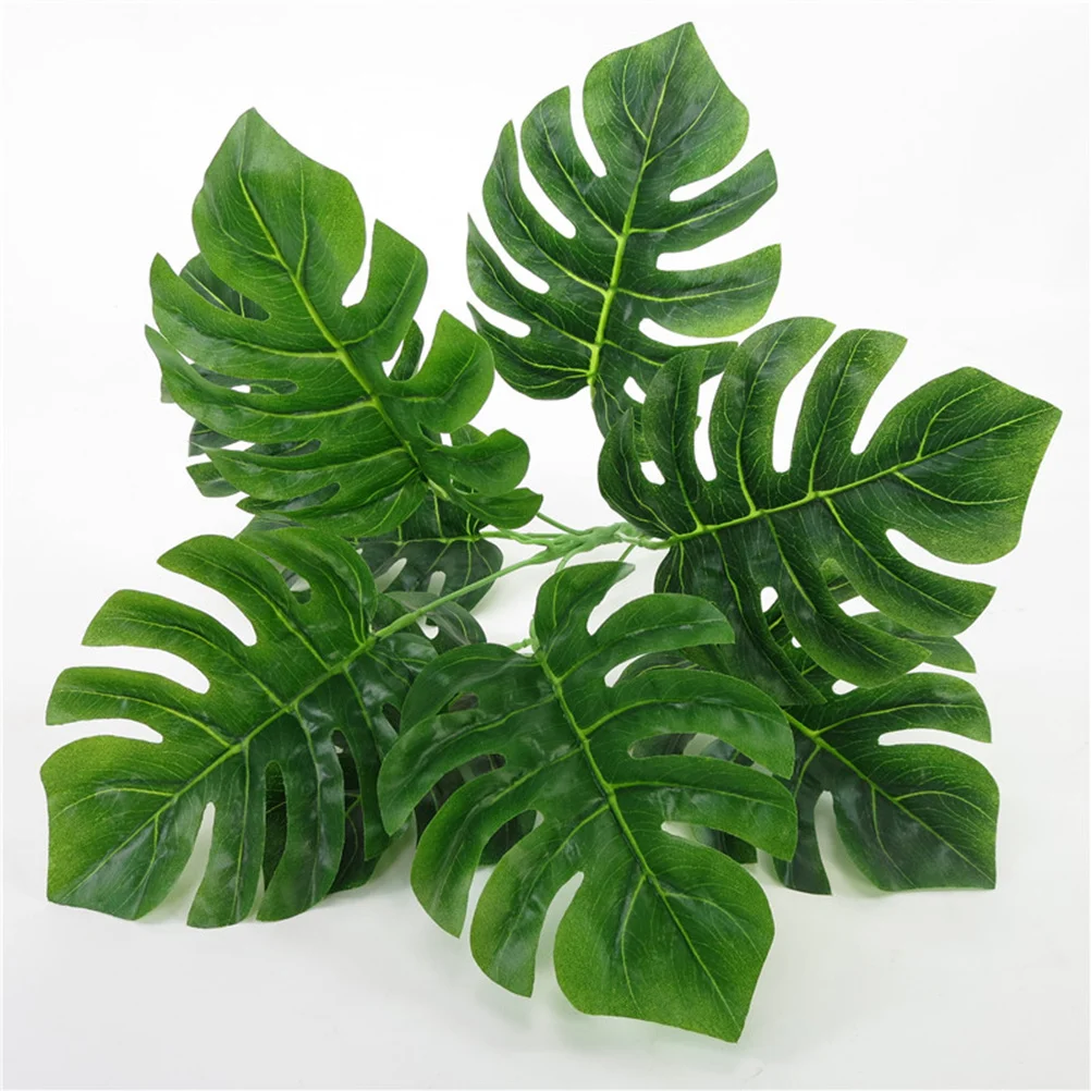 

3pcs Artificial Monstera Leaves Simulation Plant Decor For Home Office Indoor Garden Fake Fern Hanging Wall Greenery Arrangement