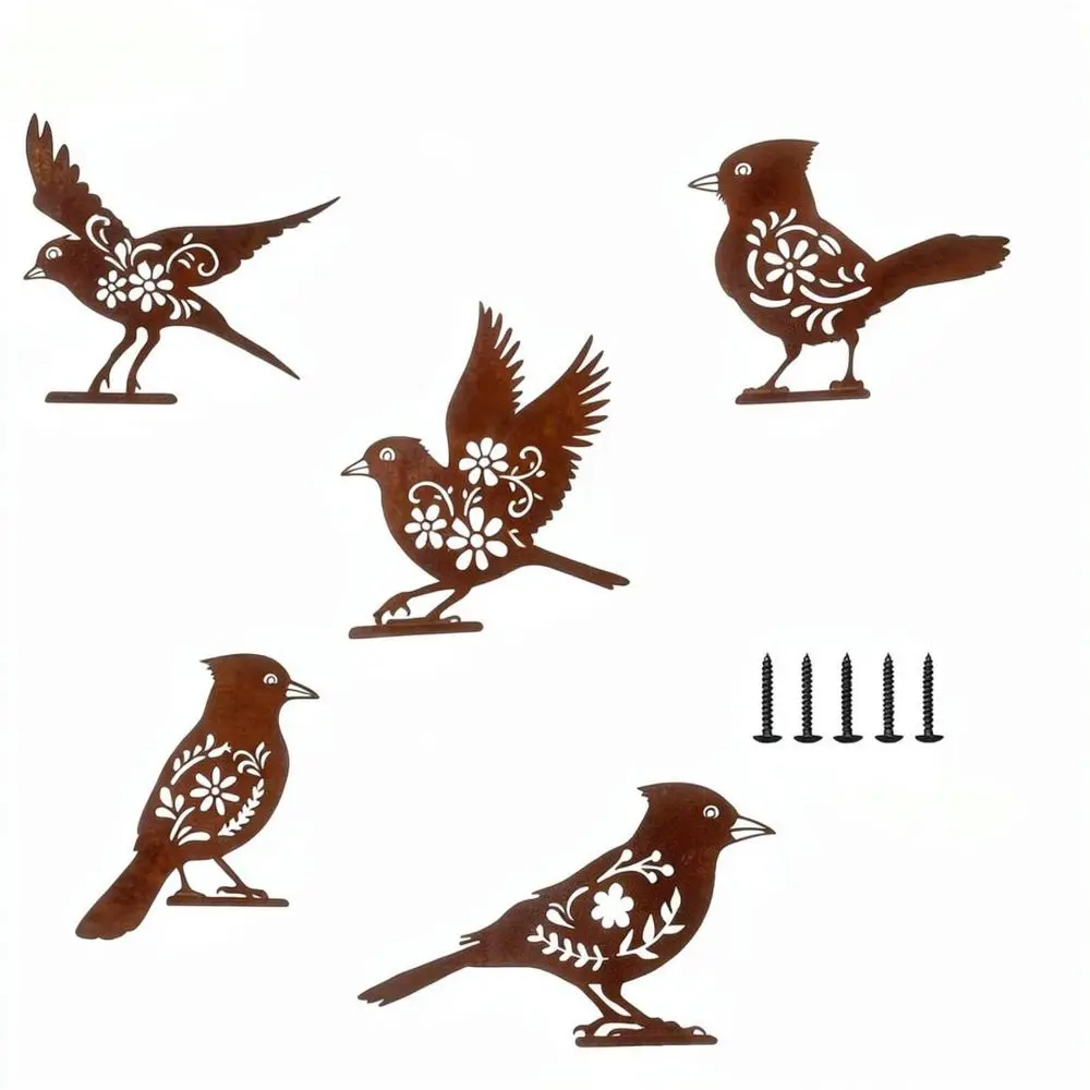 Vintage Style Iron Bird Silhouette Stake Metal Garden Ornament Outdoor Patio Backyard Statue Art Decorative Fence Accessory