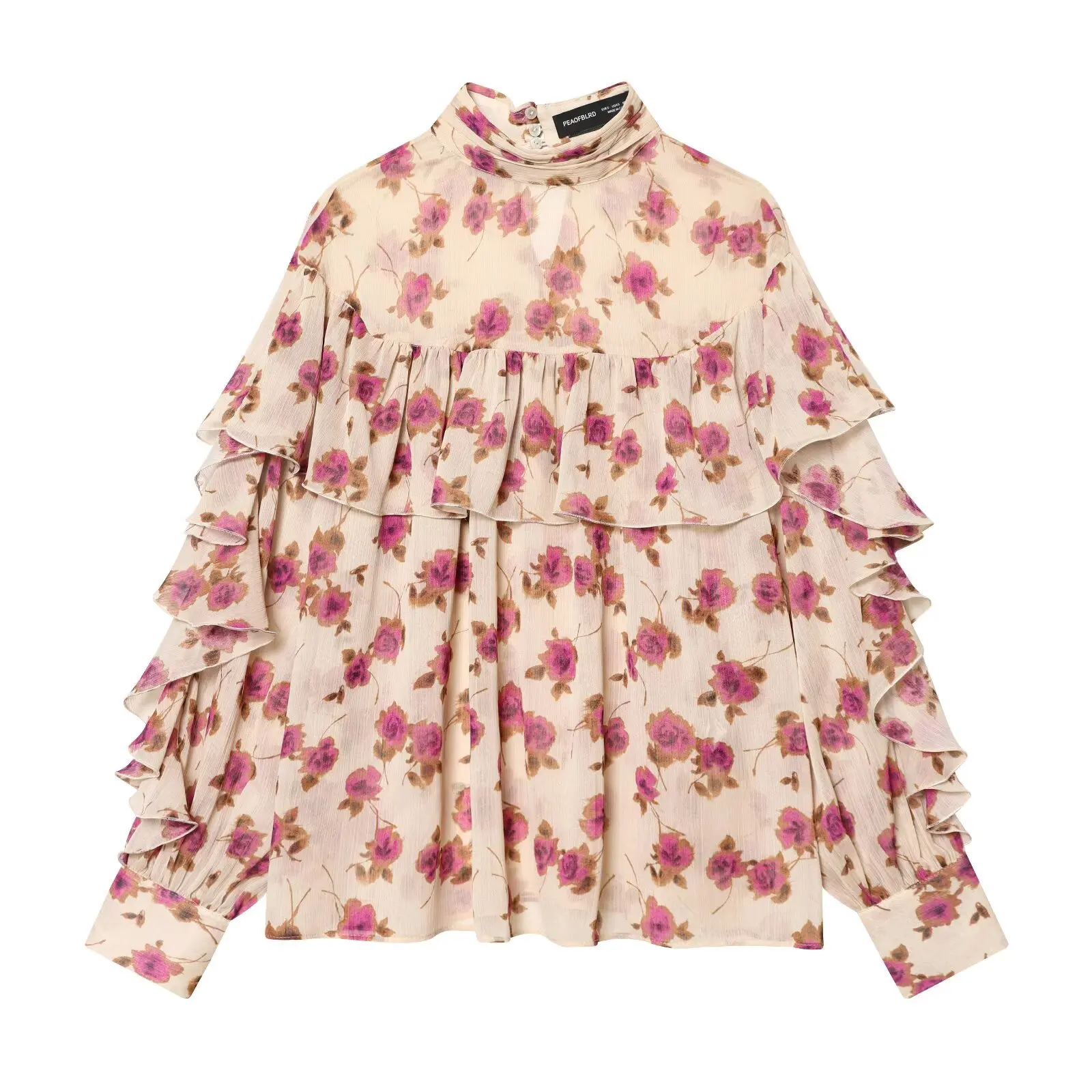 

KONDALA Chic Fashion 2026 Spring Vintage Woman Blouse Floral Elegant Print Casual Shirt Pleated Long Sleeve Mujer Oversize Shirt