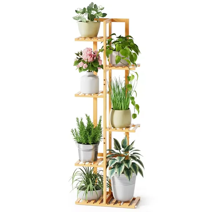 6 Tier Indoor Outdoor Plant Stand Rack with 7 Potted Bamboo & Multiple Flower Pot Holder Planter Display Stand Included