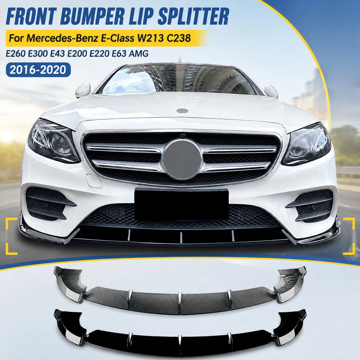 Front Bumper Lip Splitter for Mercedes E-Class W213 C238 E260 E300 E43 E200 E220 E63 2016-2020 AMG Refit Tuning Accessories Set