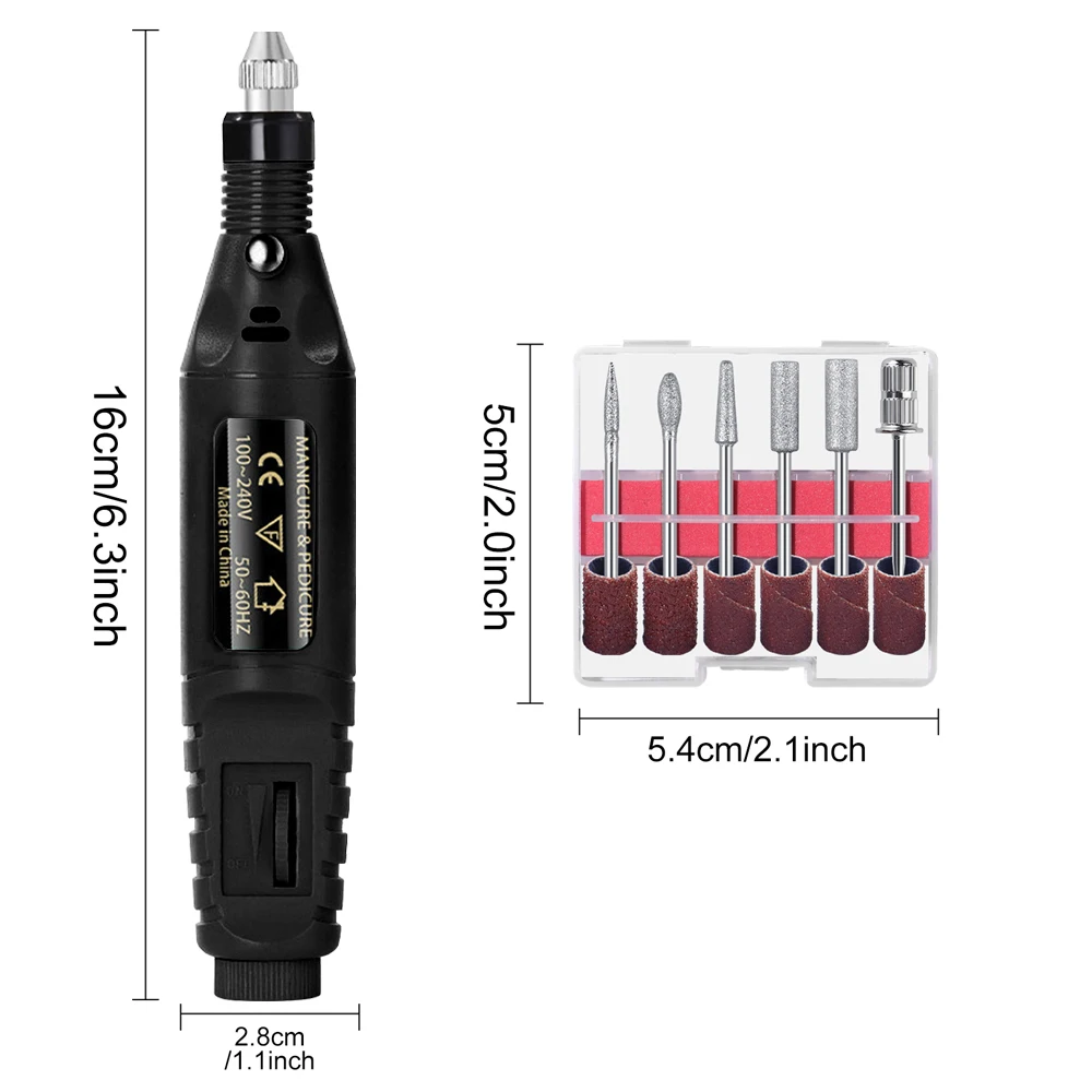Perceuse à ongles électrique professionnelle, stylo de manucure portable, lime à pédicure, outils de polissage, kit de lime à ongles familiale, 1 ensemble