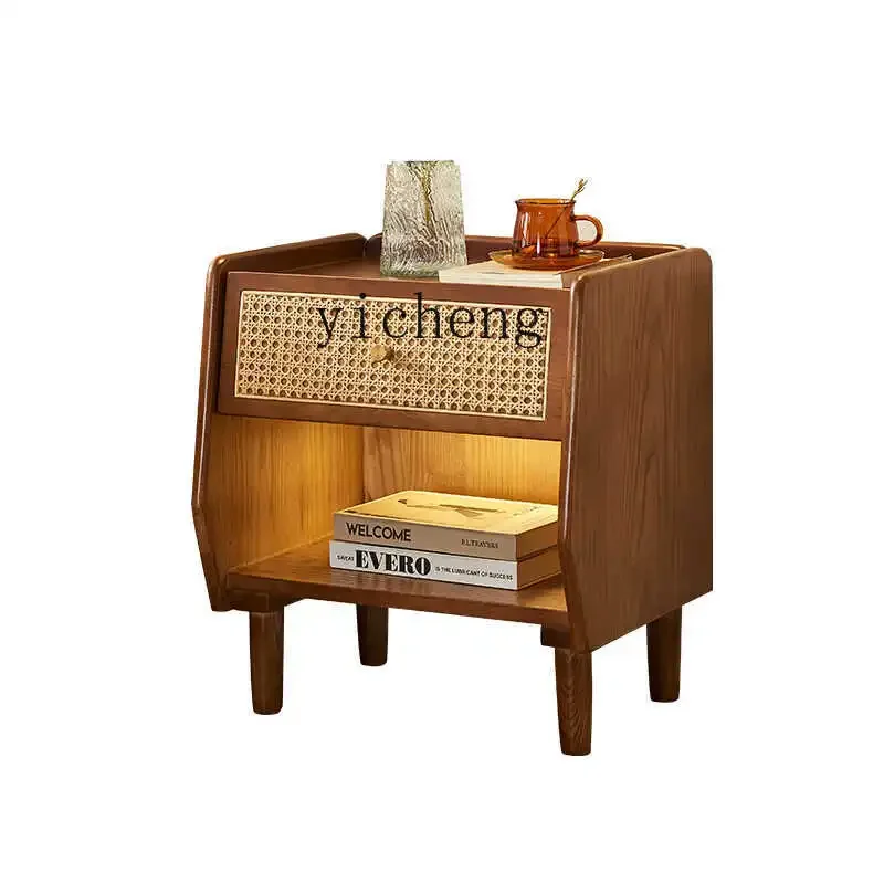 

zz solid wood bedside table small apartment simple rattan edge few lockers storage small cabinet