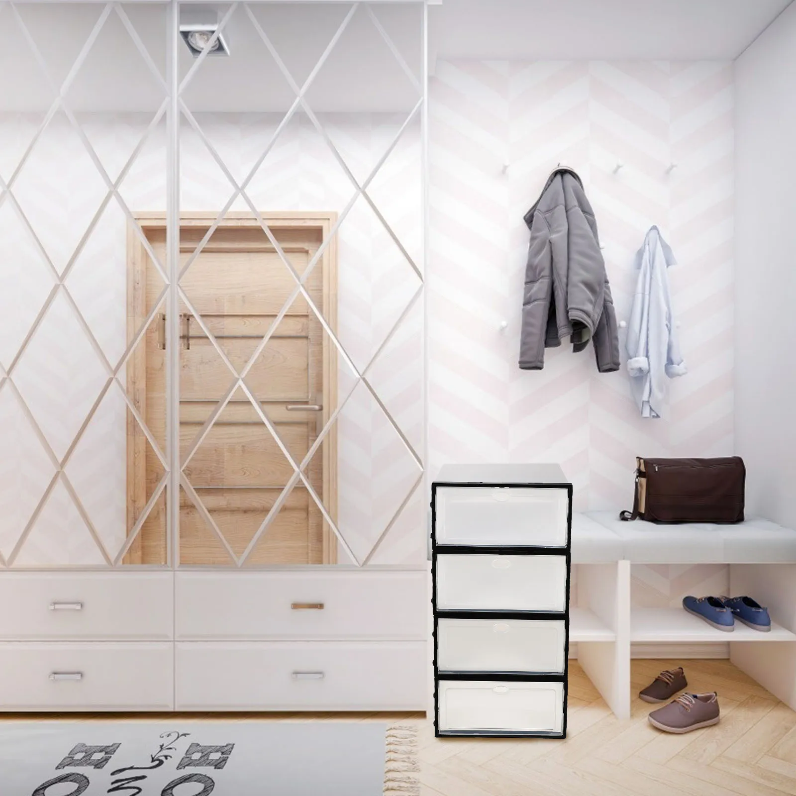 

4pcs Thickened Transparent Plastic Shoe Storage Box Stackable Waterproof Organizer For Closet Sundry Shoes Boxes