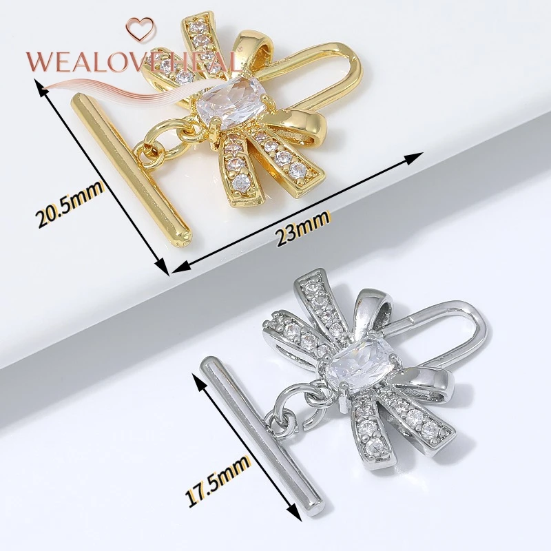18K vergoldeter Schleifenverschluss mit Mikro-Pavé-Zirkonia und rechteckigem Mittelstein für DIY-Armband- und Halsketten-Schmuckherstellung. – Detail 16