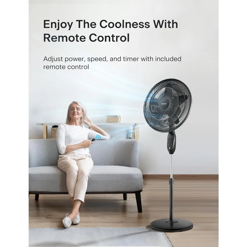 18 インチ 5 ブレード振動、調整可能なスタンディングペデスタルリモート、LED ディスプレイ、5 速度設定および 7 時間タイマーファン、ブラック